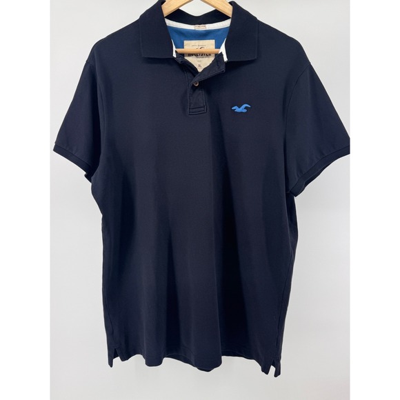 Hollister Other - Hollister Polo Shirt Mens XL Navy Blue Stretch Short Sleeve Seagull Logo